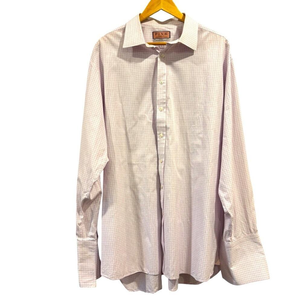 THOMAS PINK Men’s cotton Dress Shirt, white and pink, workwear office, 47/95cm